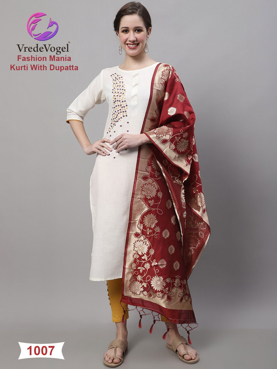 Vredevogel Fashion Mania Wholesale Cotton Kurtis With Dupatta